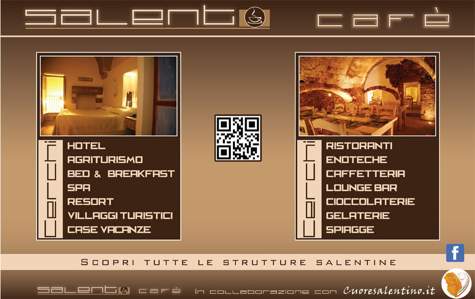 Scopri tutte le strutture salentine: ristoranti, enoteche, caffetteria, lounge bar, cioccolaterie, gelaterie,  spiagge.
